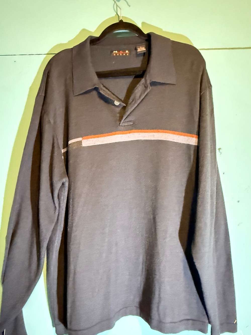Men's Long-Sleeve Polo with Chest Stripe - Dark Gray